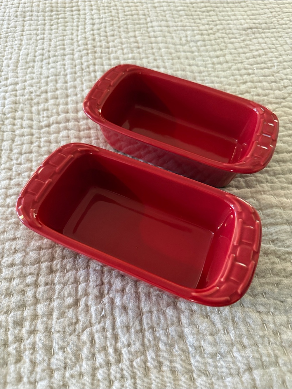 Longaberger set of 2 red pottery loaf pans